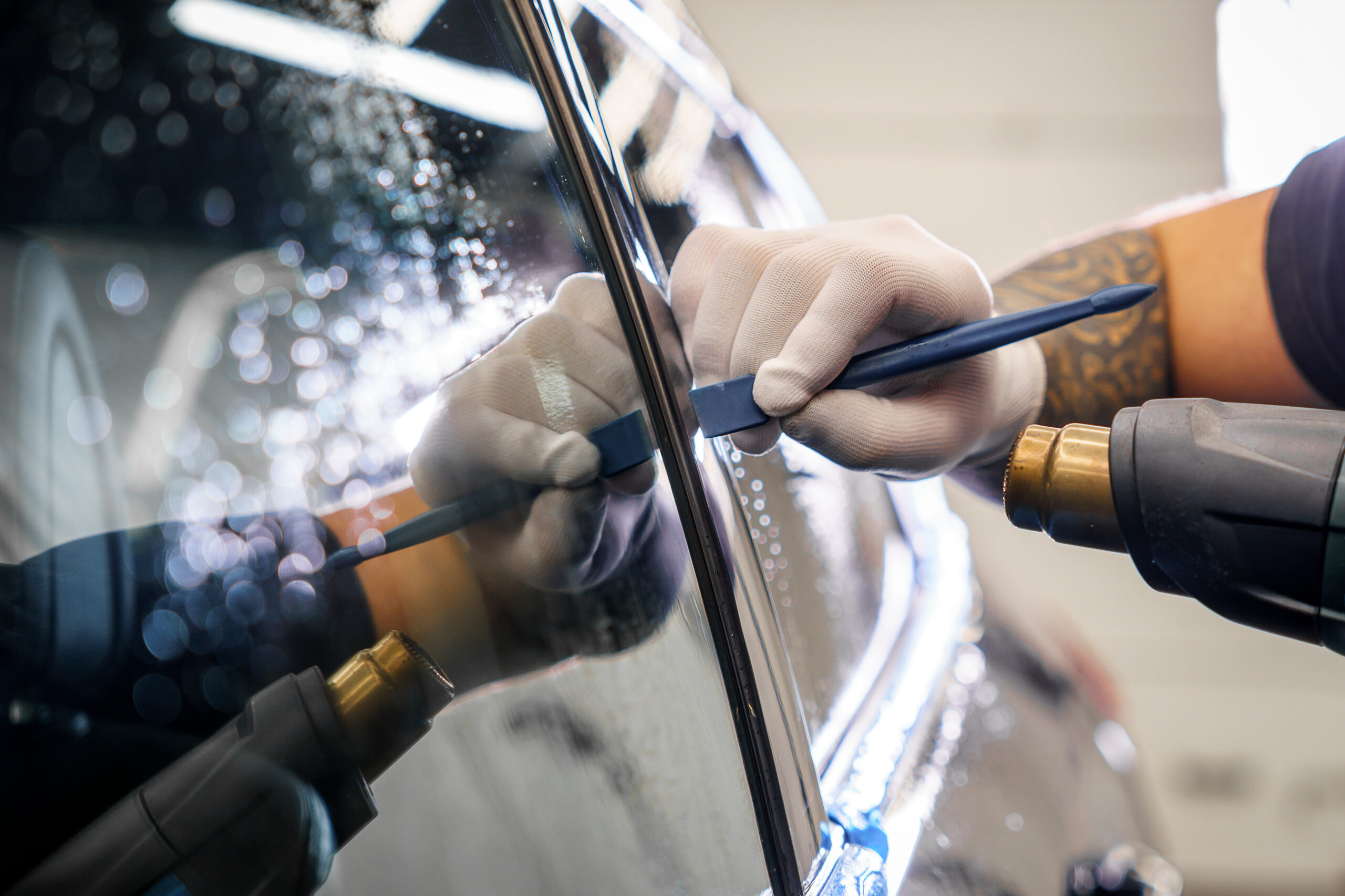 car glass being repaired